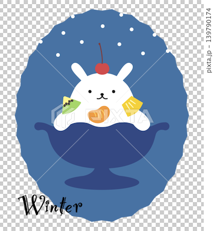 Cute illustration material of a winter rabbit and a fruit parfait Cute illustration material of a winter rabbit and a fruit parfait 139790174