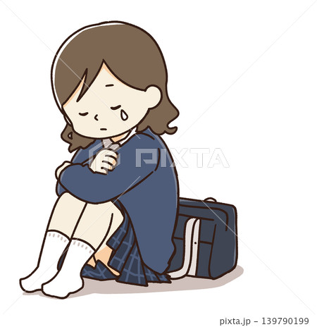 悩み事で泣いている制服の女の子 139790199