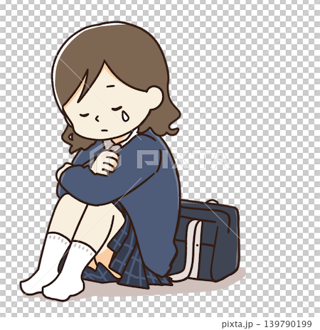 悩み事で泣いている制服の女の子 139790199