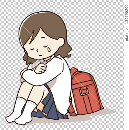 A girl in a school uniform crying because she has a problem. A girl in a school uniform crying because she has a problem. 139790200