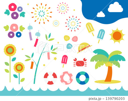 夏のモチーフイラストセット 夏のモチーフイラストセット 139790203