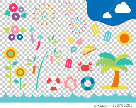 夏のモチーフイラストセット 夏のモチーフイラストセット 139790203