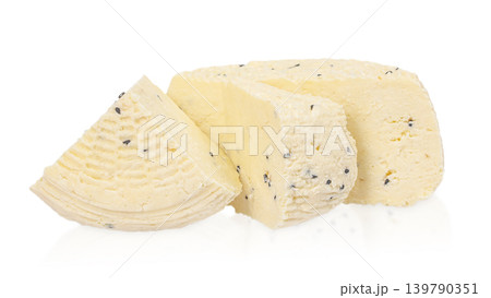 Assorted fresh soft cheese with black sesame isolated on white background, dairy collection for food branding Assorted fresh soft cheese with black sesame isolated on white background, dairy collection for food branding 139790351