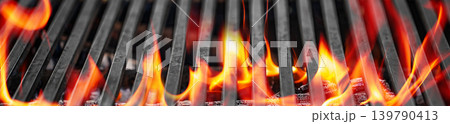 Grill flames close up background with metal barbecue grate Grill flames close up background with metal barbecue grate 139790413