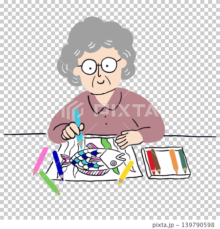 Grandma is coloring with colored pencils (2) Grandma is coloring with colored pencils (2) 139790598