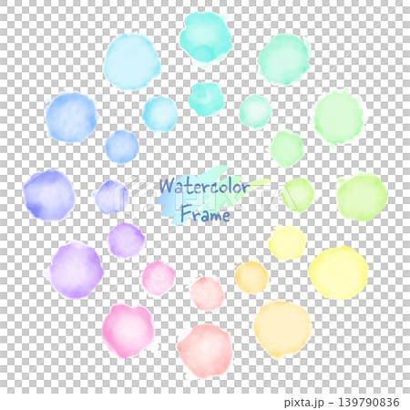 Watercolor-style hand-drawn circles, watercolor textured circular frames (color circles) Watercolor-style hand-drawn circles, watercolor textured circular frames (color circles) 139790836