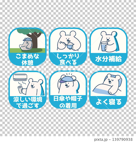 A set of illustrated instructions for preventing heatstroke. 139790938