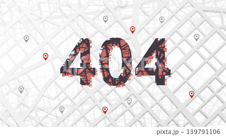 GPS tracking system error. 404 error with maps navigation with red color point markers. Navigation system broke. Vector illustration on white background GPS tracking system error. 404 error with maps navigation with red color point markers. Navigation system broke. Vector illustration on white background 139791106
