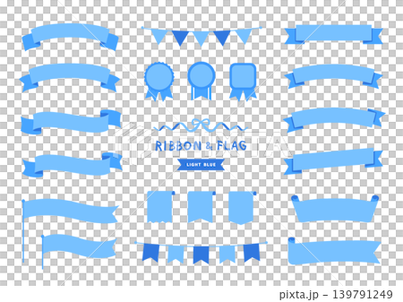 Light blue ribbon, flag, and medal decoration set (pop event design materials) Light blue ribbon, flag, and medal decoration set (pop event design materials) 139791249