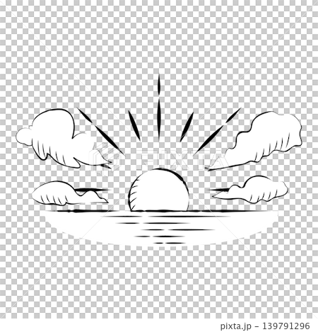 雲と朝日の手描き風ラインアートイラスト 雲と朝日の手描き風ラインアートイラスト 139791296