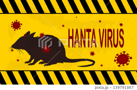 Hantavirus Warning Banner with Rat Silhouette and Virus Icons Hantavirus Warning Banner with Rat Silhouette and Virus Icons 139791867