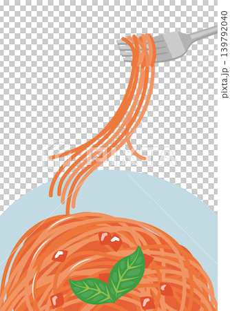 A close-up of tomato sauce pasta being lifted with a fork. 139792040