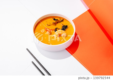 Thai Tom Yum soup with shrimp and mushrooms Thai Tom Yum soup with shrimp and mushrooms 139792544