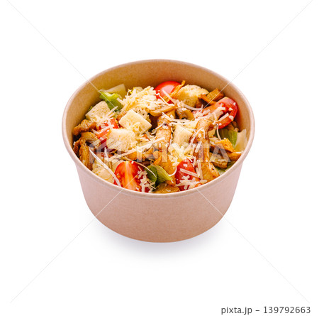 Healthy salad bowl with chicken and vegetables ready for serving Healthy salad bowl with chicken and vegetables ready for serving 139792663