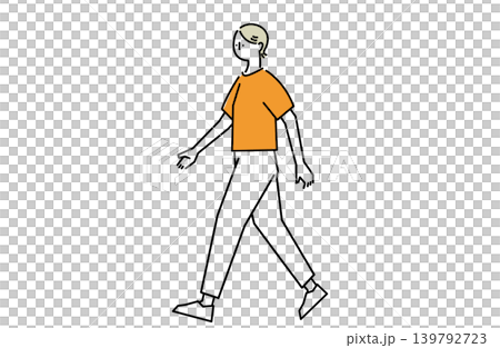 一位女士走路時背部挺直。 一位女士走路時背部挺直。 139792723
