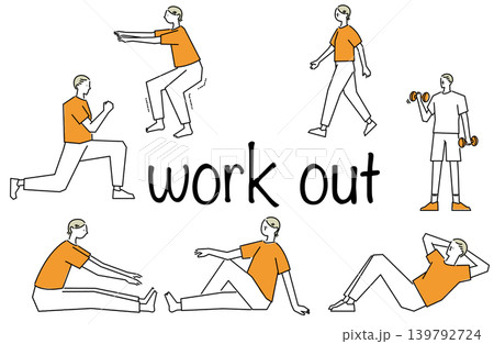 様々なワークアウトや筋トレをする人物のイラストセット 様々なワークアウトや筋トレをする人物のイラストセット 139792724
