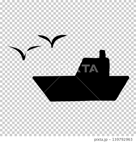 カモメと船の手描き風シルエットイラスト 139792963