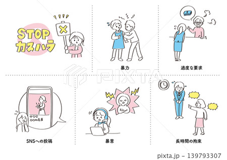 カスハラ・カスタマーハラスメントのイラストセット 139793307