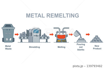 Waste sorting and recycling process infographic vector illustration. Garbage types recycling stages set: organic, plastic, glass, metal, and paper waste management in flat style. Waste sorting and recycling process infographic vector illustration. Garbage types recycling stages set: organic, plastic, glass, metal, and paper waste management in flat style. 139793482