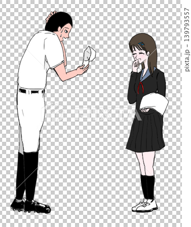 女子マネージャーに頭を下げる野球部員 女子マネージャーに頭を下げる野球部員 139793557