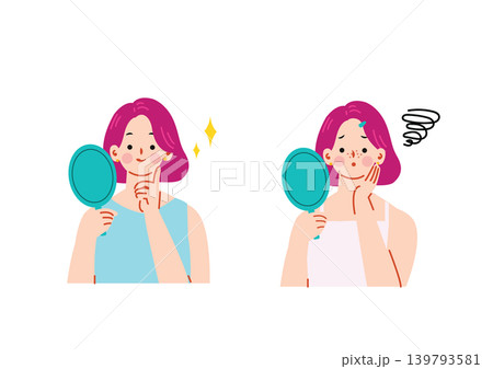 肌荒れに悩む女性のイラスト　ボブヘア 139793581