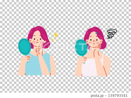 肌荒れに悩む女性のイラスト　ボブヘア 139793581