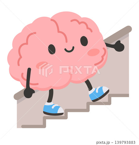 Cute Brain Character Climbing Stairs To Success Cute Brain Character Climbing Stairs To Success 139793883