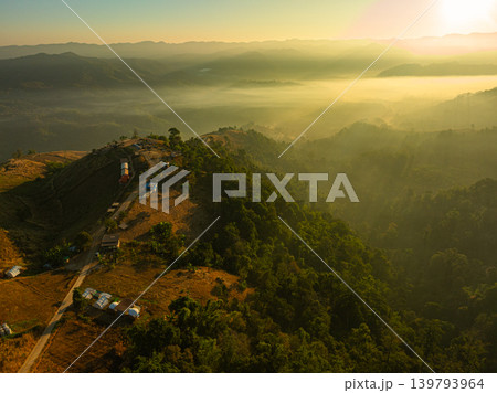 aerial view the beautiful sun shine on the mountain aerial view the beautiful sun shine on the mountain 139793964