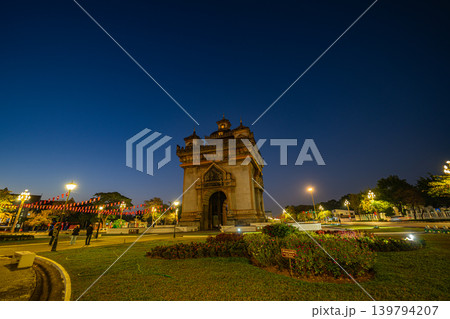 Patuxai Monument at twilight Patuxai Monument at twilight 139794207