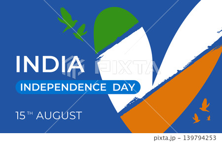 Banner design for India Independence Day with the national flag in a heart shape and dove silhouettes. Vector illustration Banner design for India Independence Day with the national flag in a heart shape and dove silhouettes. Vector illustration 139794253