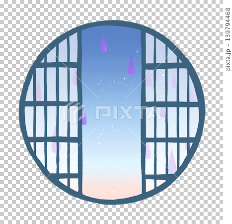Rain visible through the round shoji screen Rain visible through the round shoji screen 139794468