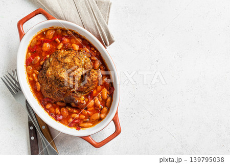 Slow Cooking Pork meat and Beans, Hearty meal Slow Cooking Pork meat and Beans, Hearty meal 139795038