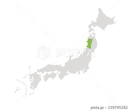 秋田県だけ緑色のシンプルな日本の地図 139795282