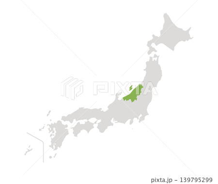 新潟県だけ緑色のシンプルな日本の地図 139795299