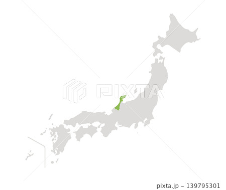 石川県だけ緑色のシンプルな日本の地図 139795301