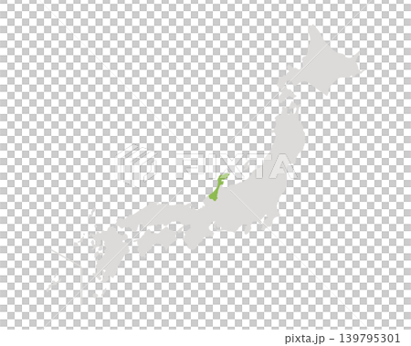 石川県だけ緑色のシンプルな日本の地図 139795301