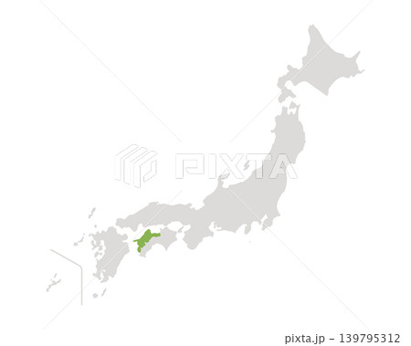 愛媛県だけ緑色のシンプルな日本の地図 139795312