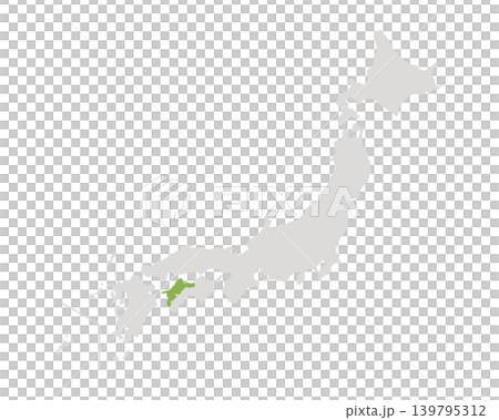 愛媛県だけ緑色のシンプルな日本の地図 139795312