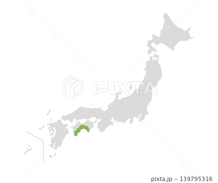 高知県だけ緑色のシンプルな日本の地図 139795316