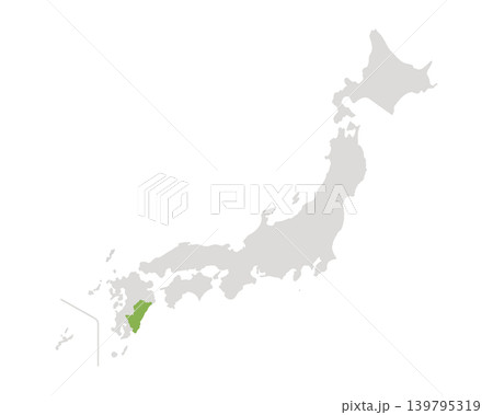 宮崎県だけ緑色のシンプルな日本の地図 139795319