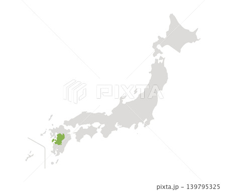 熊本県だけ緑色のシンプルな日本の地図 熊本県だけ緑色のシンプルな日本の地図 139795325