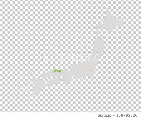 一張簡單的日本地圖，其中只有鳥取縣是綠色的。 139795326