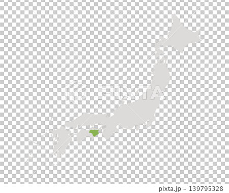 一張簡單的日本地圖，其中只有德島縣是綠色的。 139795328