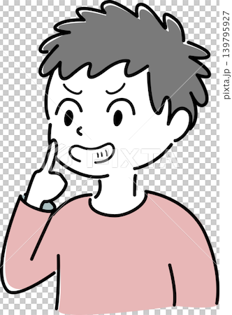 一個男人咧嘴笑著,食指放在嘴唇上(詭計多端、惡作劇、玩笑、秘密、角色)。 一個男人咧嘴笑著,食指放在嘴唇上(詭計多端、惡作劇、玩笑、秘密、角色)。 139795927