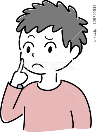 困惑して考える男性のシンプルイラスト(悩む・疑問・比較・困る・人物・ベクター ) 困惑して考える男性のシンプルイラスト(悩む・疑問・比較・困る・人物・ベクター ) 139795932