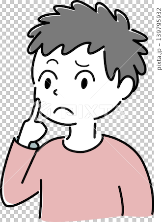困惑して考える男性のシンプルイラスト(悩む・疑問・比較・困る・人物・ベクター ) 困惑して考える男性のシンプルイラスト(悩む・疑問・比較・困る・人物・ベクター ) 139795932