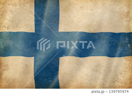 Old vintage flag of Finland, worn and stained 139795974