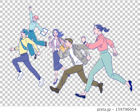 Young working adults running off with smiles on their faces Young working adults running off with smiles on their faces 139796054