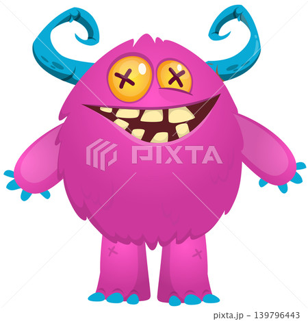 Cartoon scary monster with funny face expression waving hands . Vector illustration isolated on white. For Halloween party decoration or package design Cartoon scary monster with funny face expression waving hands . Vector illustration isolated on white. For Halloween party decoration or package design 139796443
