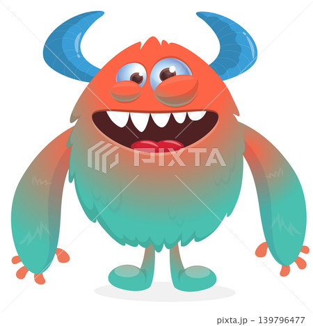 Cartoon scary monster with funny face expression waving hands . Vector illustration isolated on white. For Halloween party decoration or package design 139796477